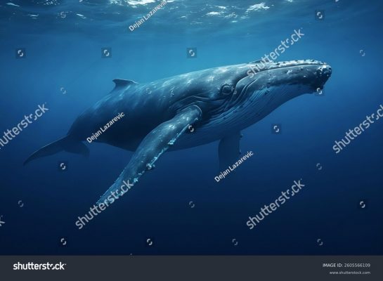 Buckelwal im tiefen Blau