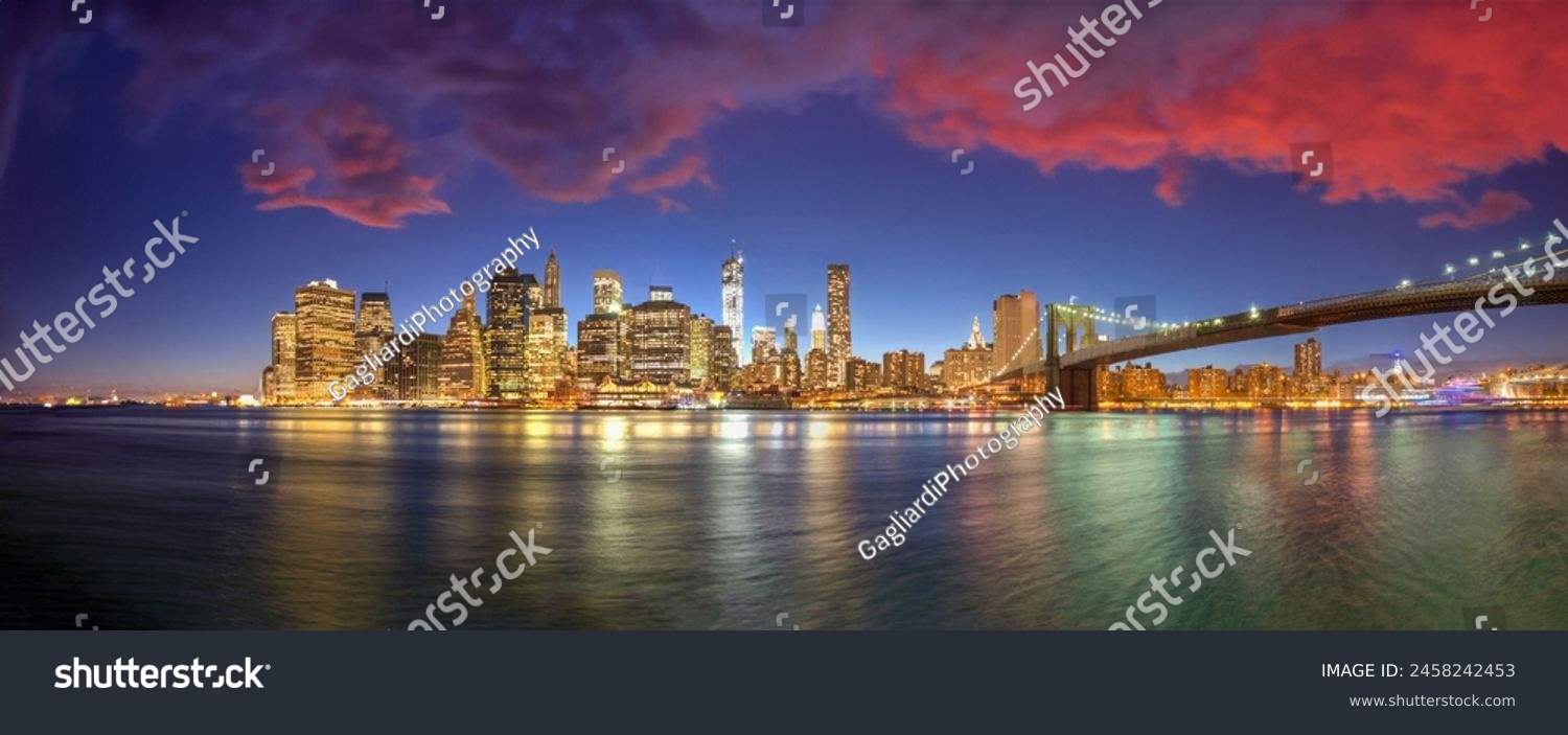 New York Nachtlichter und Brooklyn Bridge
