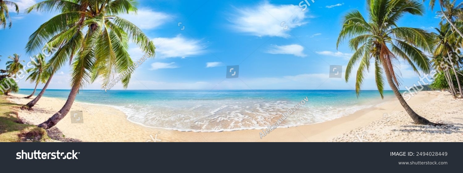 Panorama eines tropischen Strands mit Kokospalmen