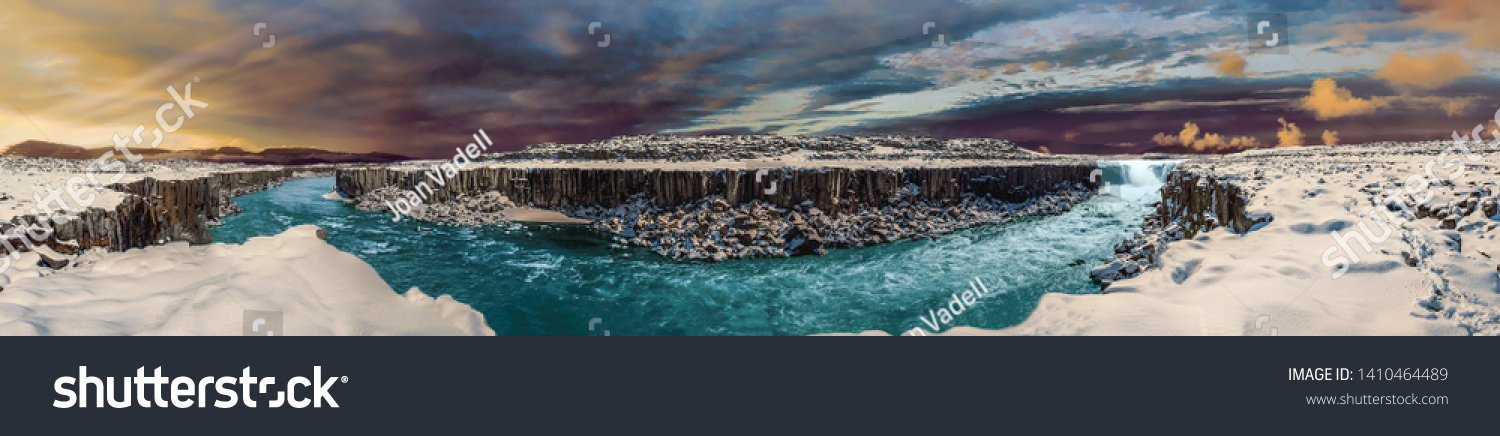 Panorama des Selfoss Wasserfalls in Island