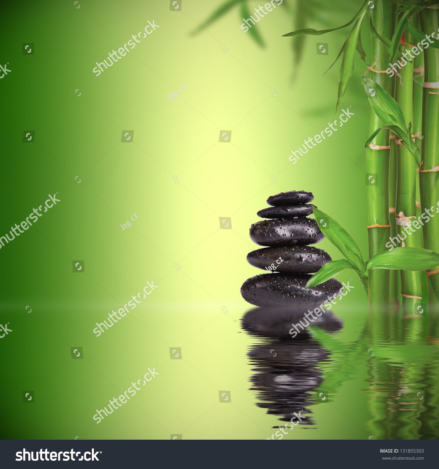 Wellness Stillleben mit Lavasteinen und Bambus