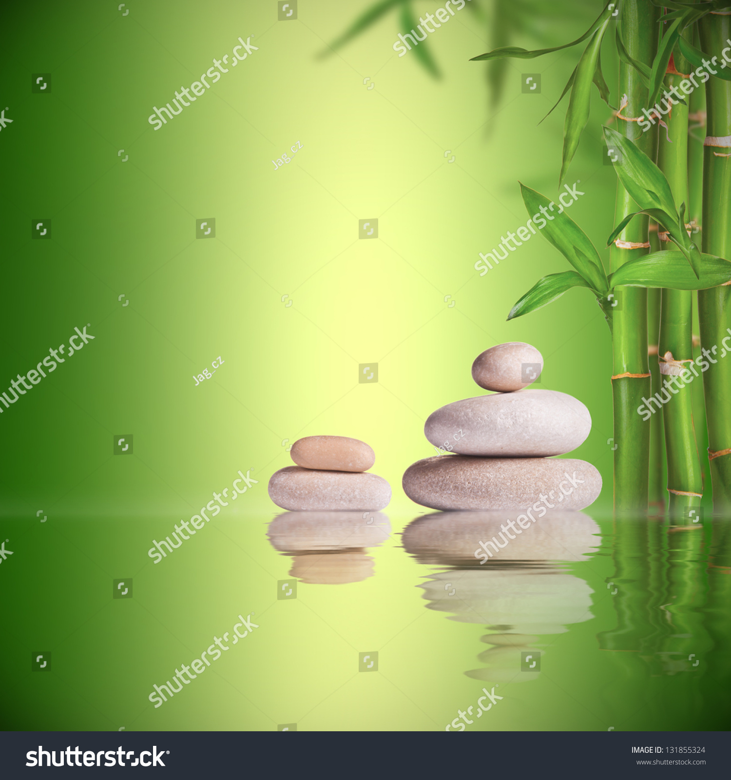 Weißer Stein mit Bambussprossen – minimalistisches Spa-Design