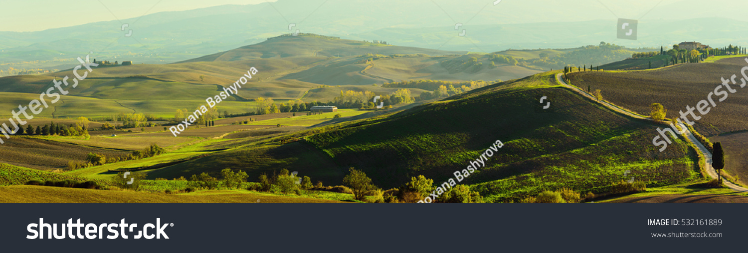 Toskana Felder bei Sonnenuntergang