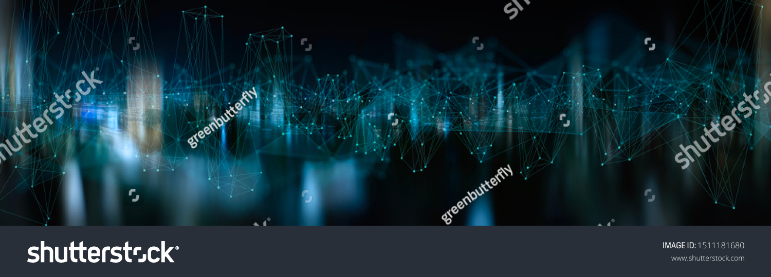 Abstraktes Netzwerk aus Linien über Stadt-Silhouette